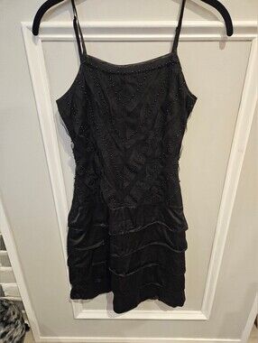 Black Beaded Spaghetti Strap Silk Dress By Naf Naf Size 36